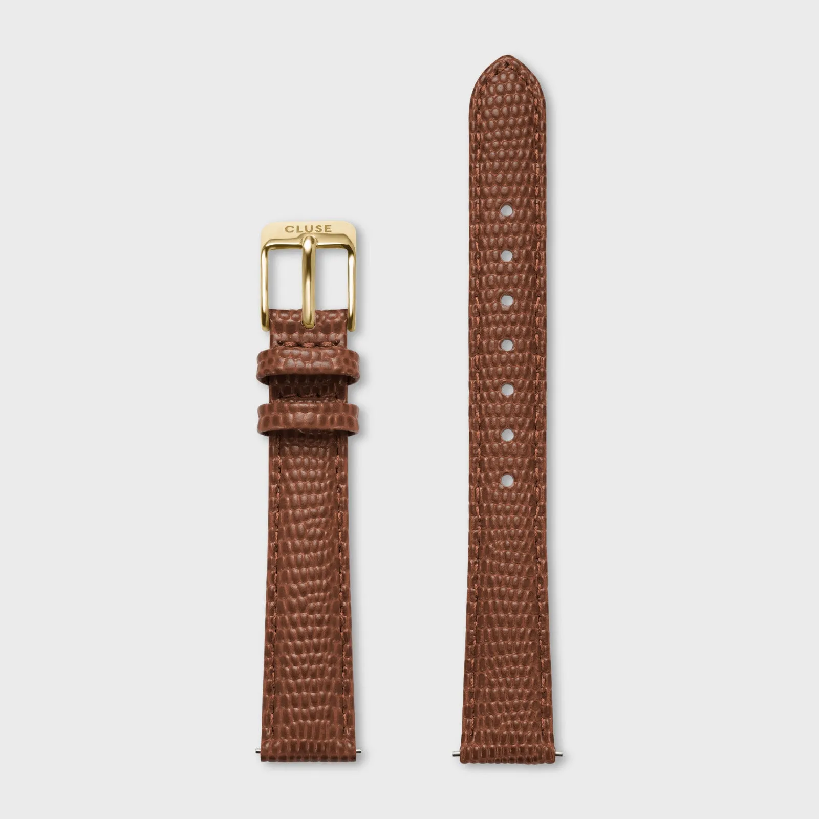 14mm Nutshell Brown Lizard Leather Strap with Gold Clasp