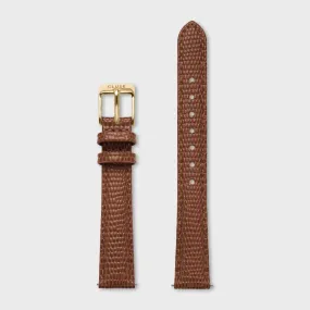 14mm Nutshell Brown Lizard Leather Strap with Gold Clasp