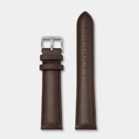 Strap 20 mm Leather Dark Brown, Silver Colour