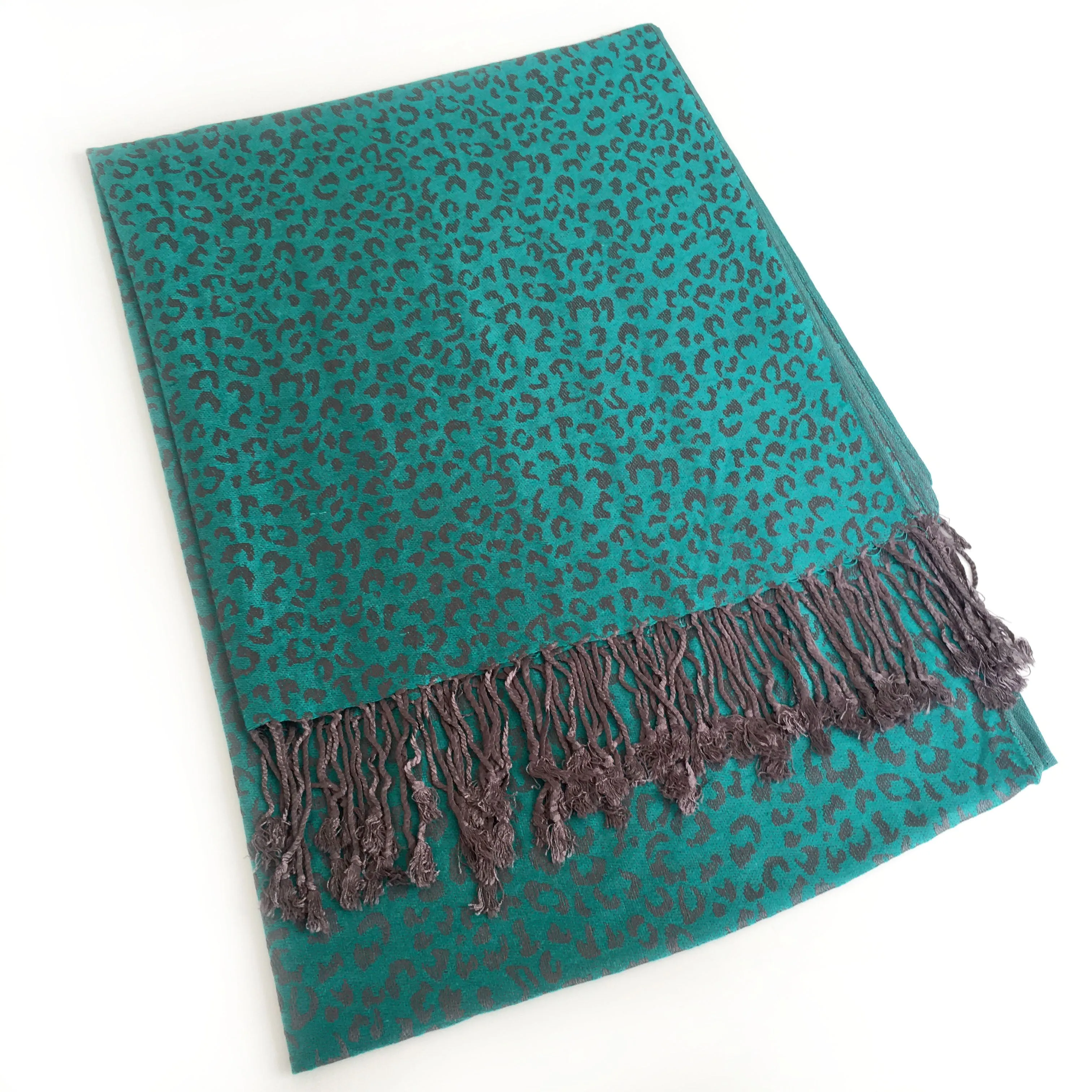 TURQUOISE SMALL LEOPARD PRINT REVERSIBLE PASHMINA SHAWL SCARF