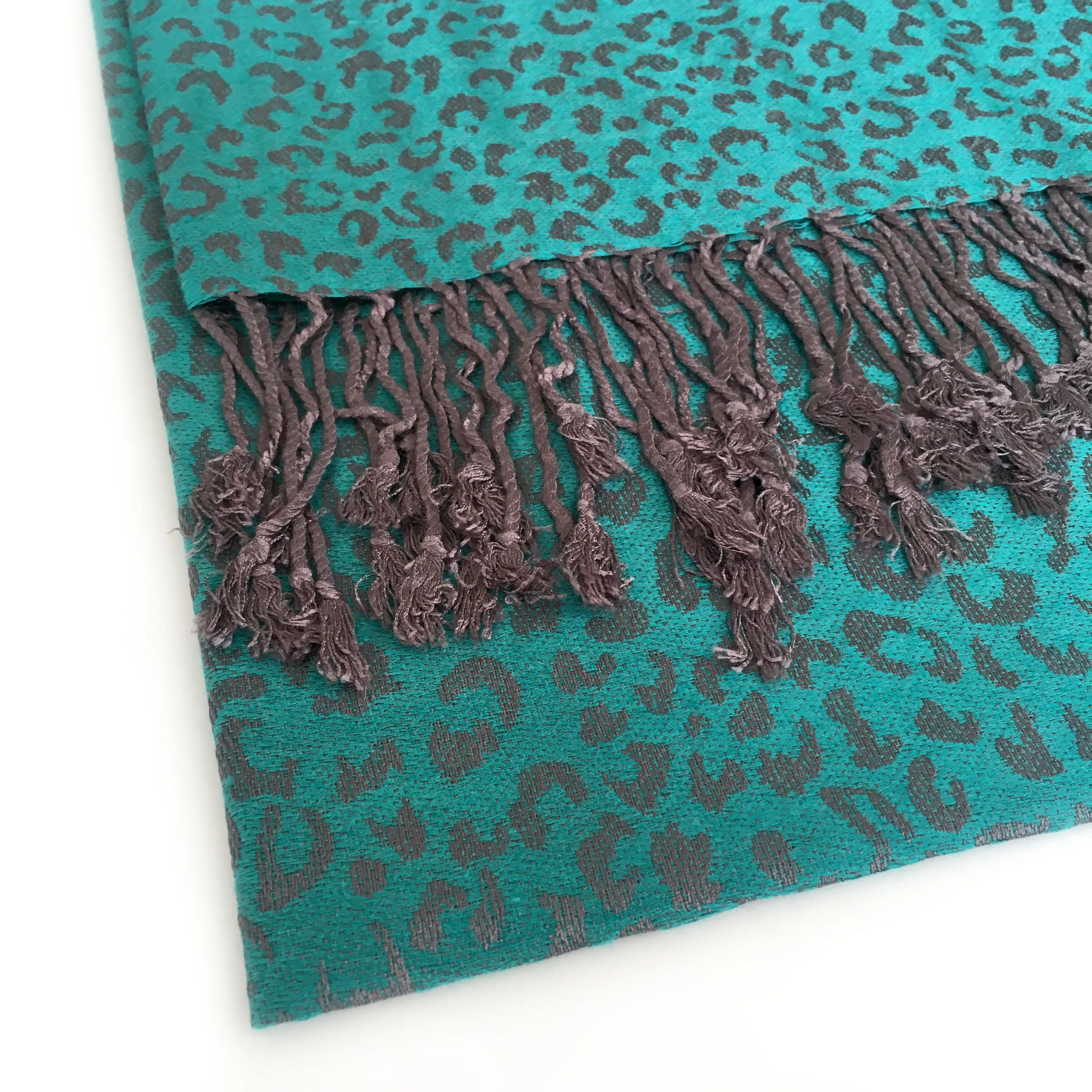 TURQUOISE SMALL LEOPARD PRINT REVERSIBLE PASHMINA SHAWL SCARF