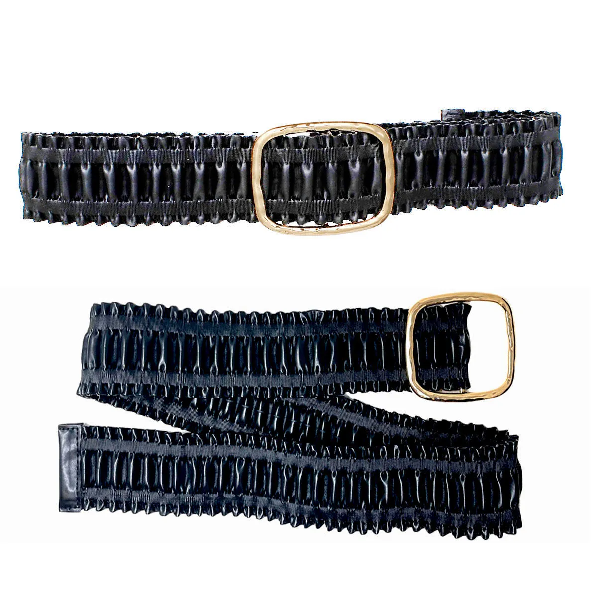 Wide Stretch Ruffle Belt - Black